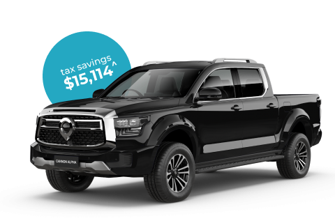 GWM Cannon Alpha Lux Auto 4WD Dual Cab novated leasing through RemServ today.